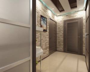 отделка коридора стеновыми панелями под камень плюс обои
