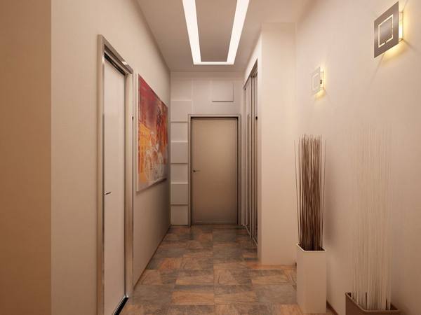 отделка коридор с плиткой на стене